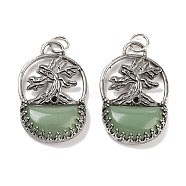 Natural Green Aventurine Bag Pendants, Rack Plating Antique Silver Plated Brass Tree Charms, Cadmium Free & Lead Free, 41x26x6mm, Hole: 5.5mm(G-Q163-06AS-07)