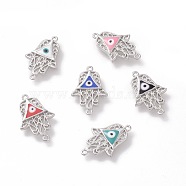 Brass Enamel Links connectors, Hamsa Hand/Hand of Fatima/Hand of Miriam with Evil Eye, Platinum, Mixed Color, 20.5x13x2mm, Hole: 1mm(ZIRC-F106-11P)