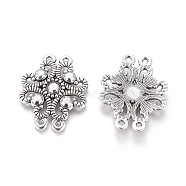 Tibetan Style Alloy Multi-strand Links, Flower, Antique Silver, 24.5x32x3mm, Hole: 1.5mm(PALLOY-G181-12AS-NF)