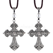 Alloy Cross Hanging Pendant Decorations, with Rope, for Car Rear View Mirror, Antique Silver, 240mm(HJEW-WH0039-08)