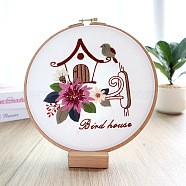 DIY Embroidery Kit, including Embroidery Needles & Thread, Cotton Linen Cloth, House, 290x290mm(DIY-P077-123)