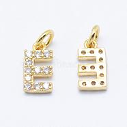 Brass Micro Pave Grade AAA Cubic Zirconia Charms, Letter E, Cadmium Free & Nickel Free & Lead Free, Real 18K Gold Plated, 9x4.5x1.5mm, Hole: 2mm(ZIRC-P067-11G-E-NR)