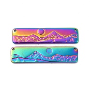Ion Plating(IP) 304 Stainless Steel Pendants, Rectangle with Mountain Charm , Rainbow Color, 10x40x1.5mm, Hole: 1.2mm(STAS-B032-25MC)