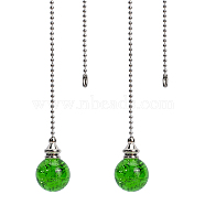 Round Natural Quartz Crystal Pendants, with Platinum Plated Iron Ball Chains, Lime Green, 545mm(HJEW-WH0008-14P-03)