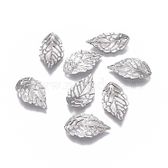 304 Stainless Steel Pendants, Leaf, Stainless Steel Color, 17.5x10x2.3mm, Hole: 1mm(STAS-P236-20P)