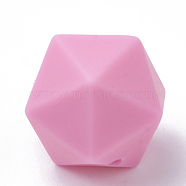 Food Grade Eco-Friendly Silicone Focal Beads, Chewing Beads For Teethers, DIY Nursing Necklaces Making, Icosahedron, Pearl Pink, 16.5x16.5x16.5mm, Hole: 2mm(SIL-T048-14mm-16)