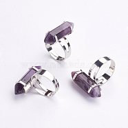 Natural Amethyst Finger Rings, with Iron Ring Finding, Platinum, Size 8, 18mm(RJEW-P120-A07)