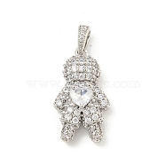 Rack Plating Brass Clear Cubic Zirconia Pendants, Long-Lasting Plated, Cadmium Free & Lead Free, Boy with Heart, Platinum, 22.5x13.5x6mm, Hole: 5x2.5mm(KK-P277-38P-01)