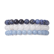 3Pcs 3 Styles Natural Mixed Gemstone Round Beaded Stretch Bracelets Set, Inner Diameter: 2 inch(5.05~5.15cm), 1Pc/style(BJEW-JB10139-03)