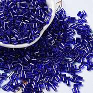 Baking Paint Glass Round Bugle Beads, Silver Lined, Tube, Blue, 3.5~3.8x2~2.5mm, Hole: 1.2mm(SEED-Z002-A-E12)