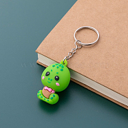 PVC Plastic Cute Snake Pendant Keychain, with Iron Ring, Sea Green, 9.5cm(SNAK-PW0001-32)