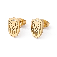 304 Stainless Steel Lion Stud Earrings for Men Women, Golden, 11x7.5mm, Pin: 0.8mm(EJEW-E163-02G)