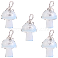 Opalite  Pendants, Mushroom Charms, with Silver Color Plated Copper Wire Wrapped, 30x15x16mm, Hole: 5mm(PALLOY-SW0004-05)