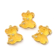 Transparent Resin Crystal Rhinestone Pendants, Bear Charms, with Rack Plating Real 14K Gold Plated Brass Findings, Long-Lasting Plated, Cadmium Free & Lead Free, Gold, 23.5x20.5x8mm, Hole: 1.5mm(KK-H438-04G-06)