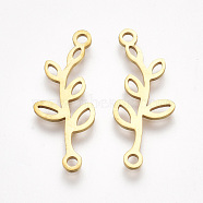 201 Stainless Steel Links connectors, Laser Cut Links, Branch with Leaf, Golden, 25x10x1mm, Hole: 1.5mm(STAS-S106-67G)
