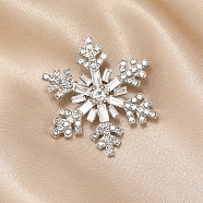 Christmas Snowflake Alloy Rhinestones Brooches, Platinum, White, 39x39mm(JEWB-S022-06B)