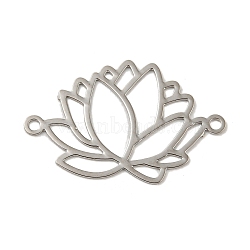 Rack Plating Brass Filigree Connector Charms, Long-Lasting Plated, Lotus Etched Metal Embellishments, Platinum, 14x23.5x0.3mm, Hole: 1.6mm(KKC-D001-06P)