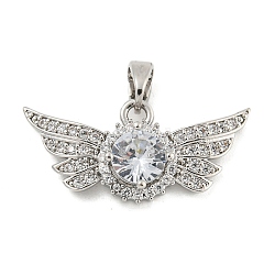 Brass Micro Pave Cubic Zirconia Pendants, Wings, Platinum, 12x25x5mm, Hole: 5x3mm(KK-Q812-01P)