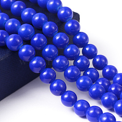 Painted Glass Round Bead Strands, Baking Paint, Royal Blue, 8mm, Hole: 1.3~1.6mm, about 100pcs/strand, 31.4 inch(X-DGLA-S071-8mm-50)