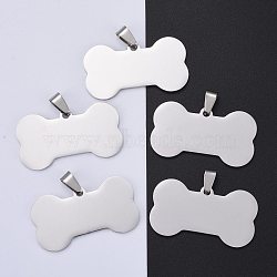 304 Stainless Steel Pendants, Manual Polishing, Stamping Blank Tag, Dog Bone, Stainless Steel Color, 22x40x1.8mm, Hole: 8.5mm(X-STAS-I140-07B)
