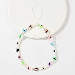 ABS Plastic Imitation Pearl & Resin Mobile Straps, White, 220mm(HJEW-YW00166-02)