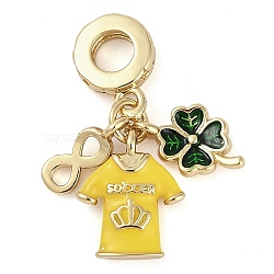 Rack Plating Brass Enamel European Dangle Charms, Football Uniform & Clover & Infinity Large Hole Pendants
, Real 18K Gold Plated, Long-Lasting Plated, Cadmium Free & Lead Free, Yellow, 26mm, Hole: 4.5mm, Pendant: 11.5~14x4~11.5x1.5~2.5mm(KK-P287-31A-G)