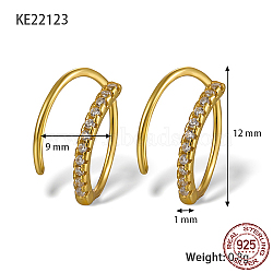 925 Sterling Silver Micro Pave Cubic Zirconia Hoop Earrings, Real 18K Gold Plated, 12x9x1mm(CB9976-2)