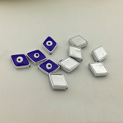 CCB Plastic Enamel Beads,  Back Metal Color, Rhombus with Evil Eyes, Blue, 16.5x13x5mm, Hole: 2mm(CCB-16.5x13x5-001)
