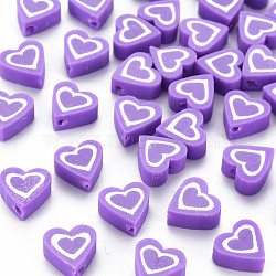 Handmade Polymer Clay Beads, Heart, Dark Orchid, 8.5~9x8.5~10x4mm, Hole: 1.4~1.6mm(CLAY-T019-10A)