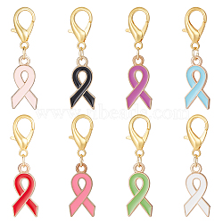 Alloy Enamel Awareness Ribbon Pendant Decorations, Lobster Clasp Charms, Clip-on Charms, for Keychain, Purse, Backpack Ornament, Stitch Marker, Mixed Color, 19.5x9.5x2mm, 16pcs/box(AJEW-NB0003-74)