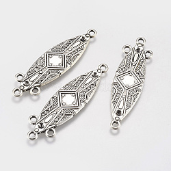 Tibetan Style Connector Rhinestone Settings, Lead Free and Cadmium Free, Oval, Antique Silver, 11.5mm wide, 44.5mm long, 1.5mm thick, hole: 2mm(EA359Y)
