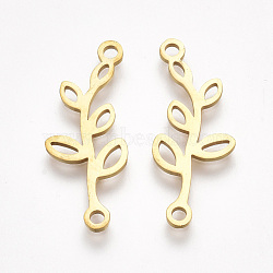 201 Stainless Steel Links connectors, Laser Cut Links, Branch with Leaf, Golden, 25x10x1mm, Hole: 1.5mm(STAS-S106-67G)