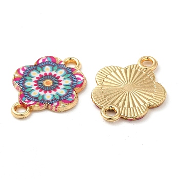 Printed Alloy Enamel Connector Charms, Flower Links, Light Gold, Camellia, 14x18x1.5mm, Hole: 1.5mm