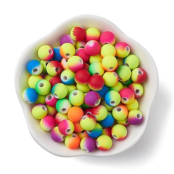 Rubberized Style Acrylic Beads, Two Tone, Round, Mixed Color, 8x7mm, Hole: 2mm