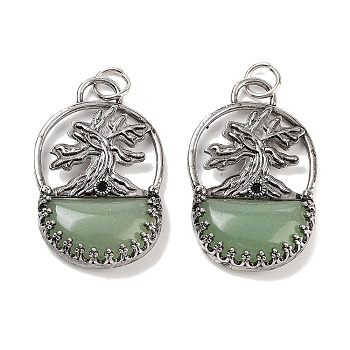 Natural Green Aventurine Bag Pendants, Rack Plating Antique Silver Plated Brass Tree Charms, Cadmium Free & Lead Free, 41x26x6mm, Hole: 5.5mm