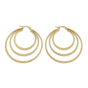 PVD Vacuum Plating 201 Stainless Steel Triple Hoop Earrings for Women, with 304 Stainless Steel Pins, Round Ring, Golden, 53x49.5x1.5mm