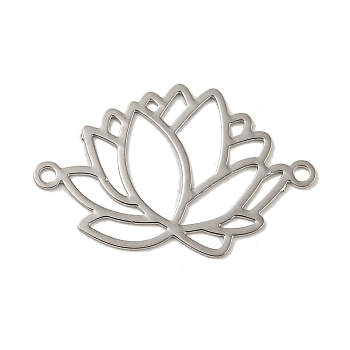 Rack Plating Brass Filigree Connector Charms, Long-Lasting Plated, Lotus Etched Metal Embellishments, Platinum, 14x23.5x0.3mm, Hole: 1.6mm