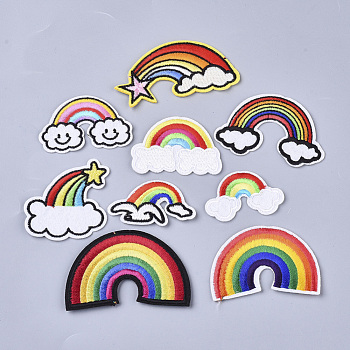 Computerized Embroidery Cloth Iron On/Sew On Patches, Costume Accessories, Appliques, Rainbow, Mixed Color, 30~46x48~78x1.5mm, 90pcs/bag