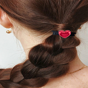 4Pcs 2 Colors ABS Plastic Hair Ties, Heart, with Elastic Cord, Mixed Color, 3.5mm, Inner Diameter: 50mm, 2pcs/color