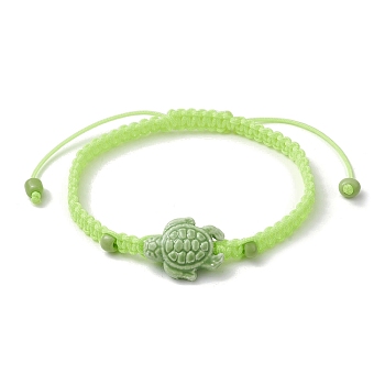 Porcelain Tortoise Braided Bead Bracelets, Nylon Adjustable Bracelet, Green Yellow, Inner Diameter: 2~2-7/8 inch(5~7.3cm)