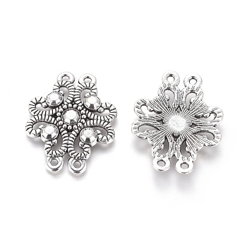 Tibetan Style Alloy Multi-strand Links, Flower, Antique Silver, 24.5x32x3mm, Hole: 1.5mm