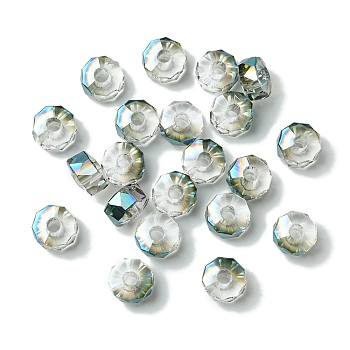 Transparent Electroplate Glass Beads, Large Hole Beads, Half Plated, Flat Round, Olive, 9.5x6mm, Hole: 3mm