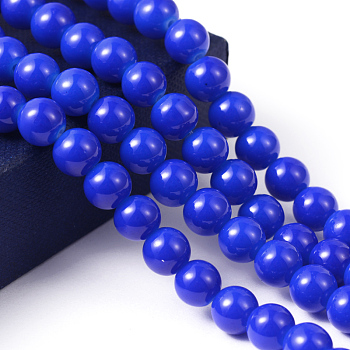 Painted Glass Round Bead Strands, Baking Paint, Royal Blue, 8mm, Hole: 1.3~1.6mm, about 100pcs/strand, 31.4 inch