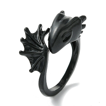 Dragon Alloy Open Cuff Rings, Lead Free & Cadmium Free, Black, 11mm, Inner Diameter: 20mm