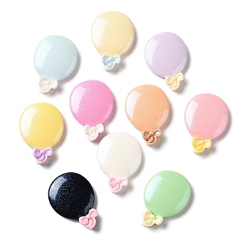 Opaque Resin Decoden Cabochons, Glitter Balloon with Bowknot, Mixed Color, 22x32x6mm