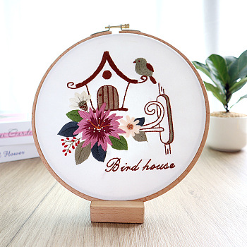 DIY Embroidery Kit, including Embroidery Needles & Thread, Cotton Linen Cloth, House, 290x290mm