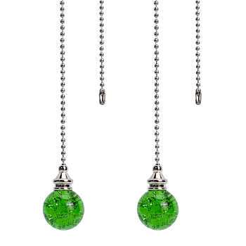 Round Natural Quartz Crystal Pendants, with Platinum Plated Iron Ball Chains, Lime Green, 545mm