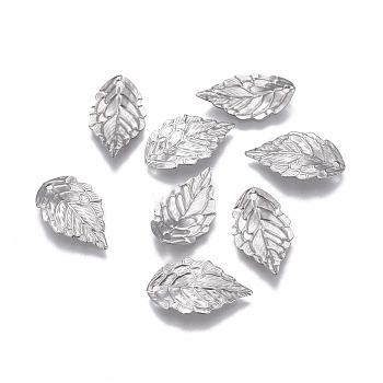 304 Stainless Steel Pendants, Leaf, Stainless Steel Color, 17.5x10x2.3mm, Hole: 1mm