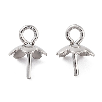201 Stainless Steel Cup Peg Bails, Flower Shape, Stainless Steel Color, 7.5x6x6mm, Hole: 1.5mm, Pin: 0.8mm