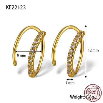 925 Sterling Silver Micro Pave Cubic Zirconia Hoop Earrings, Real 18K Gold Plated, 12x9x1mm